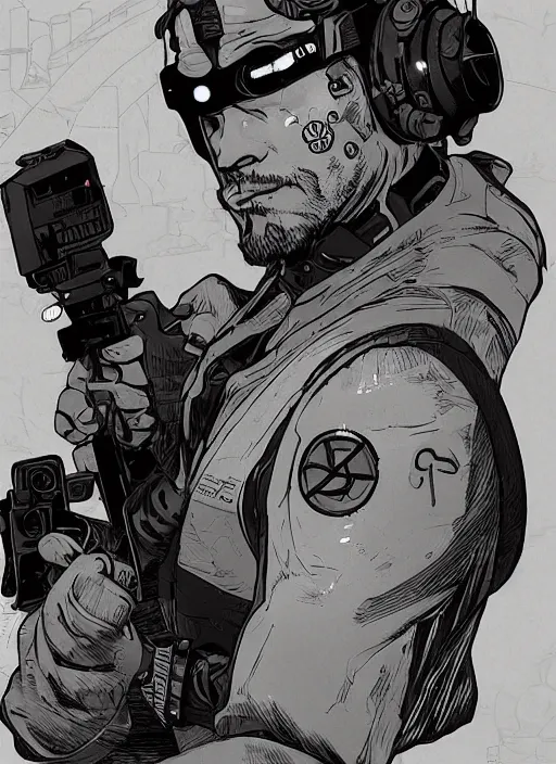 Image similar to cyberpunk lifeguard. portrait by ashley wood and alphonse mucha and laurie greasley and josan gonzalez and james gurney. splinter cell, apex legends, rb 6 s, hl 2, d & d, cyberpunk 2 0 7 7. realistic face. character clothing. vivid color. dystopian setting.