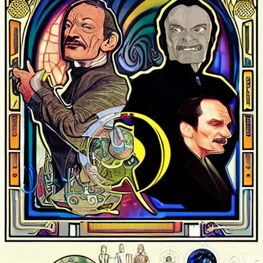 Prompt: detailed portrait of Garak and Doctor Bashir from Deep Space 9, by Alphonse Mucha and Dan Mumford