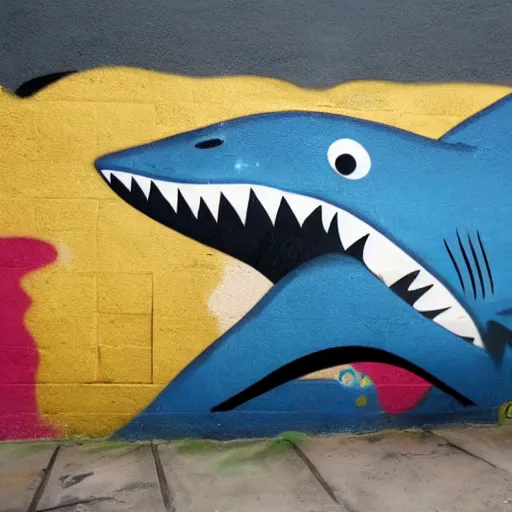 Image similar to an anthro shark holding a beer, graffiti on a wall dac 15.0
