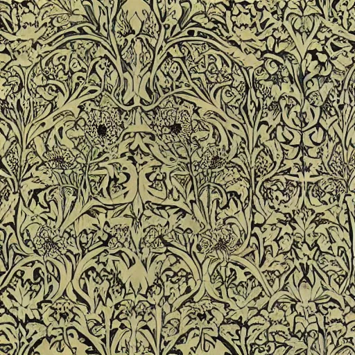 Prompt: a beautiful cow pattern by william morris, ornate, extremely detailed, photorealistic, 8 k