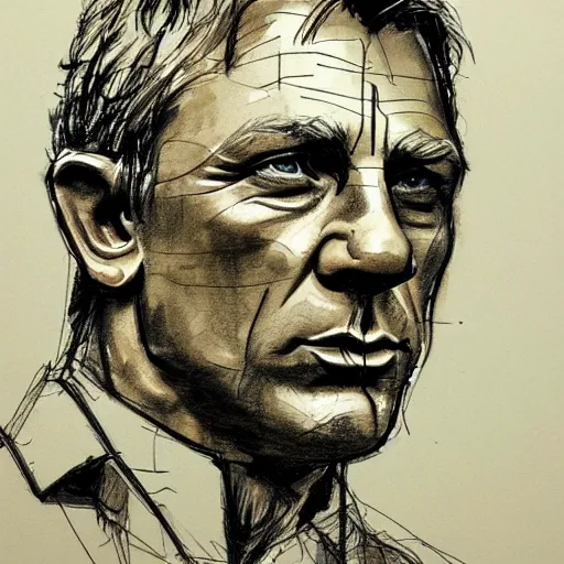 Image similar to a realistic yet scraggly portrait sketch of the side profile of a stern and sophisticated daniel craig, trending on artstation, intricate details, in the style of frank auerbach, in the style of sergio aragones, in the style of martin ansin, in the style of david aja, in the style of mattias adolfsson