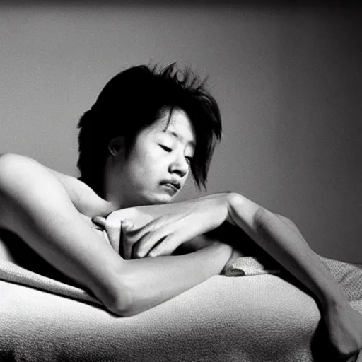 Image similar to expressive by jeff wall, by nobuo sekine. a drawing of a woman reclining on a bed.