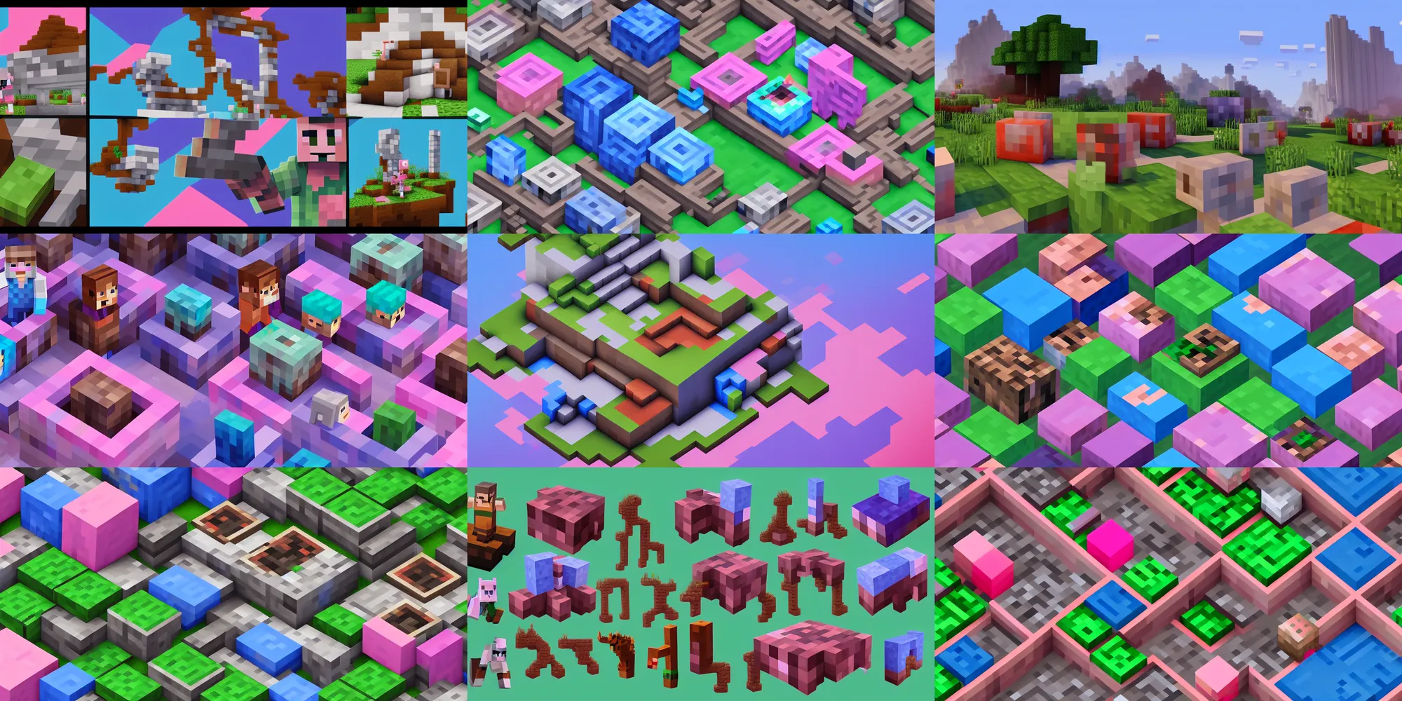 Prompt: game asset of minecraft blocks, in gouache detailed paintings, props, stylized, 2 d sprites, kitbash, arcane, overwatch, blue and pink color scheme, 8 k, close up