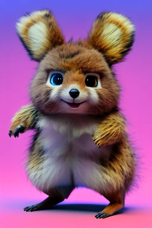 Prompt: high quality 3 d render hyperrealist very cute multicolor fluffy! cyborg!! quokka hybrid with wings!!!, highly detailed, vray smooth, in the style of detective pikachu, hannah yata charlie immer, dramatic blue light, low angle, uhd 8 k, sharp focus