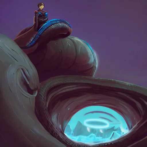 Prompt: Frank Herbert as Paul Atreides riding a giant sandworm, eyes blue with spice, ambient lighting, 4k, anime key visual, lois van baarle, ilya kuvshinov, rossdraws, artstation