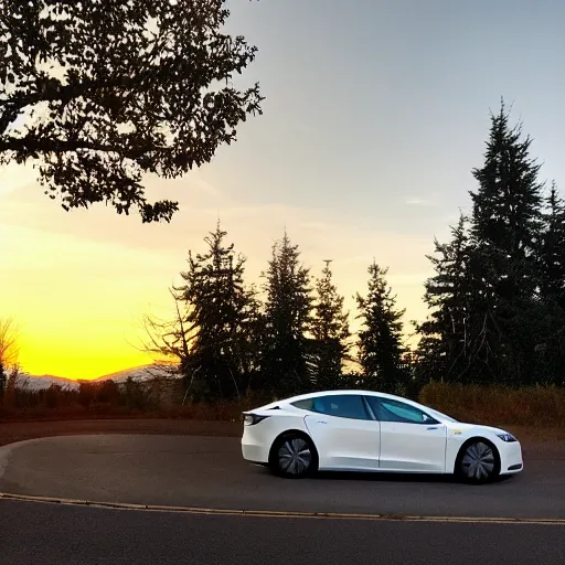 Image similar to a Tesla in Oregon at sunset