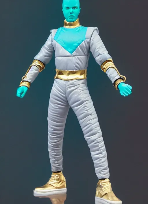 Prompt: accurate detailed pvc inflatable brass & teal colored action figure god, full body, futuristic, concept art, character only, detailed art, adidas streetwear, figurine!!!, studio lighting, grey background, no shadow, trending on artstation, 4 k, sharp, highly - detailed, focus on face!!!