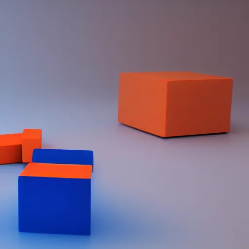 Prompt: random = 0 1, one blue cube and one orange cube, studio light, studio photo, octane render