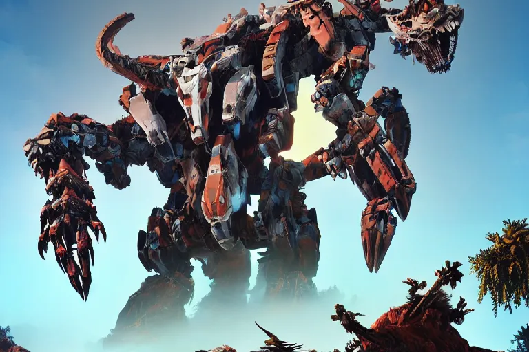 Image similar to ravager machine mecha animal beast robot of horizon forbidden west horizon zero dawn bioluminiscence global illumination ray tracing hdr fanart arstation by sung choi and eric pfeiffer and gabriel garza and casper konefal