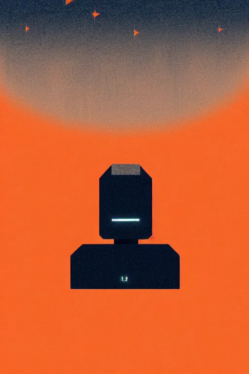 Prompt: a sad robot going for a jog+cloud city, Mads Berg, Karolis Strautniekas, film noir, stippled light, dramatic lighting,editorial illustration, gradient, detailed,fine texture, matte print, art deco, dark blue + dark orange, red, black, ((habitat 67 background))