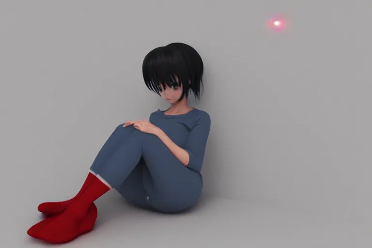 Image similar to a cute anime girl sitting on a cloud relaxing, red lighting, mist, blender render,