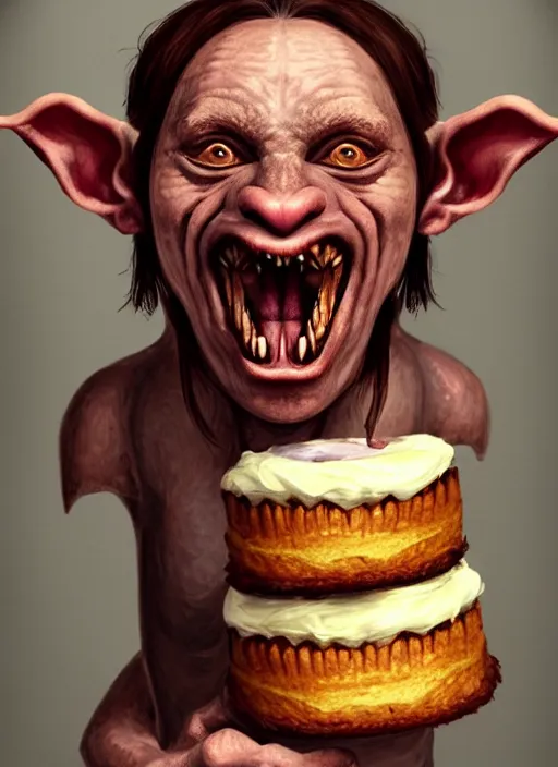 Image similar to portrait of a medieval goblin eating cakes beautiful face hyper realistic highly detailed digital painting artstation illustration co