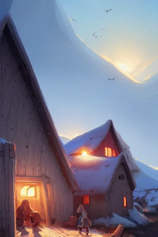 Image similar to wooden houses in an viking village on the icelandic coast , official fanart behance hd artstation by Jesper Ejsing, by RHADS and Makoto Shinkai and Lois van baarle and ilya kuvshinov and rossdraws