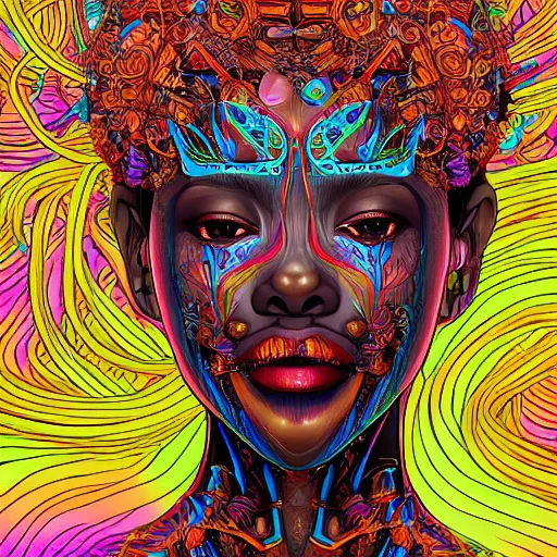 Prompt: the anatomical face of a ridiculously beautiful and pretty black woman partially made of onion rings of all colors looking up, an ultrafine detailed illustration by james jean, final fantasy, intricate linework, bright colors, behance contest winner, vanitas, angular, altermodern, unreal engine 5 highly rendered, global illumination, radiant light, detailed and intricate environment