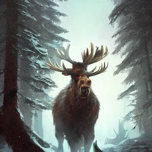Prompt: hairy barbarian with head of moose by greg rutkowski