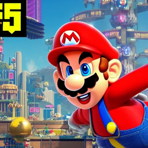 Prompt: super mario brothers in cyberpunk 2 0 7 7 unreal engine 5 8 k