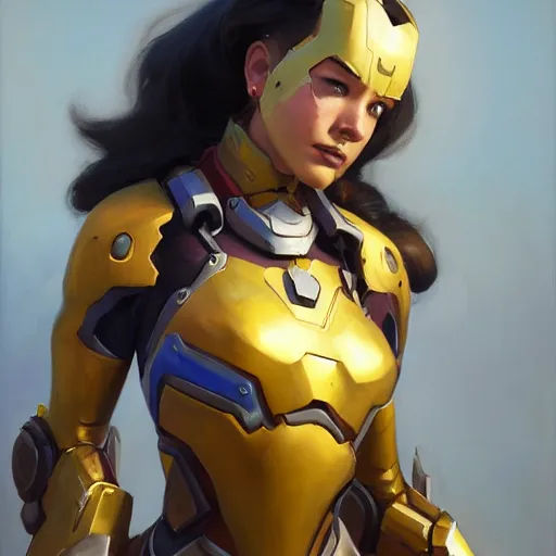 Image similar to greg manchess portrait painting of a female ironman as overwatch character, medium shot, asymmetrical, profile picture, organic painting, sunny day, matte painting, bold shapes, hard edges, street art, trending on artstation, by huang guangjian, gil elvgren, ruan jia, greg rutkowski, gaston bussiere