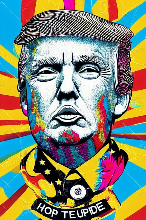 Prompt: inspirational style hope poster of donald trump with beard, psychedelic colors, highly detailed, realistic, loving