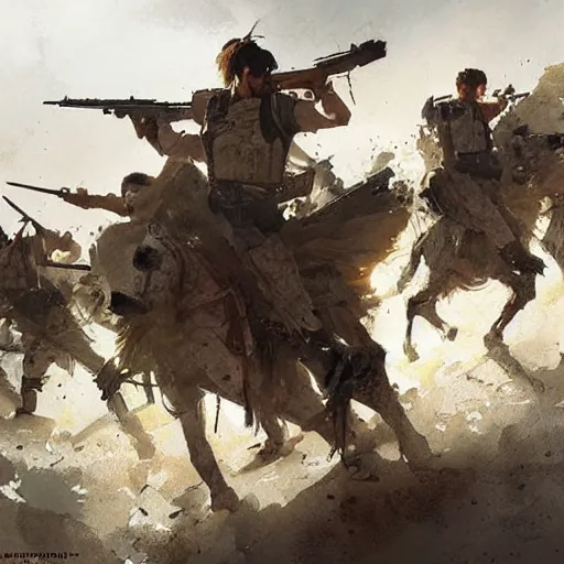 Image similar to a kurdish army fighting a turkish army by greg rutkowski