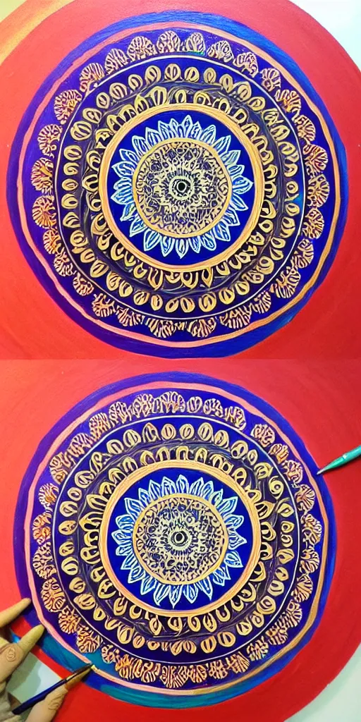 Image similar to a very intricate mandala half painted