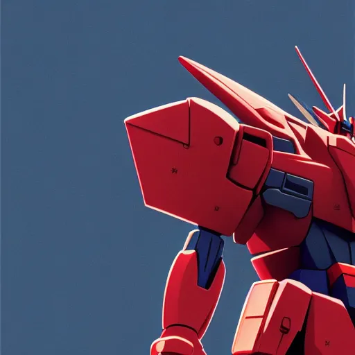 Image similar to red colored, gundam head, v - fin, octane render, soft light, mekka, behance, vector, highly detailed illustration, realistic, artstation. com, by kunio okawara, yoshikazu yasuhiko, syd mead, mamoru nagano,