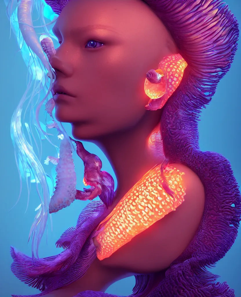 Image similar to goddess close-up portrait. orchid jellyfish phoenix head, nautilus, skull, betta fish, bioluminiscent creatures, intricate artwork by Tooth Wu and wlop and beeple. octane render, trending on artstation, greg rutkowski very coherent symmetrical artwork. cinematic, hyper realism, high detail, octane render, 8k