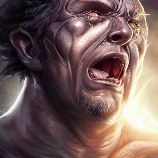 Image similar to stygian ultra realistic upper body portrait of a herculean hulking erebus, the god of darkness and shadow, solar eclipse, digital art by artgerm and karol bak