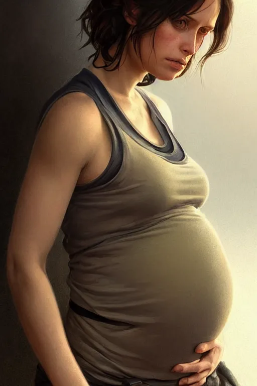 Beautiful Pregnant lady. Photo of busty woman with big stomach in beautiful  bra clothes. Generative AI with copy space. Stock Illustration