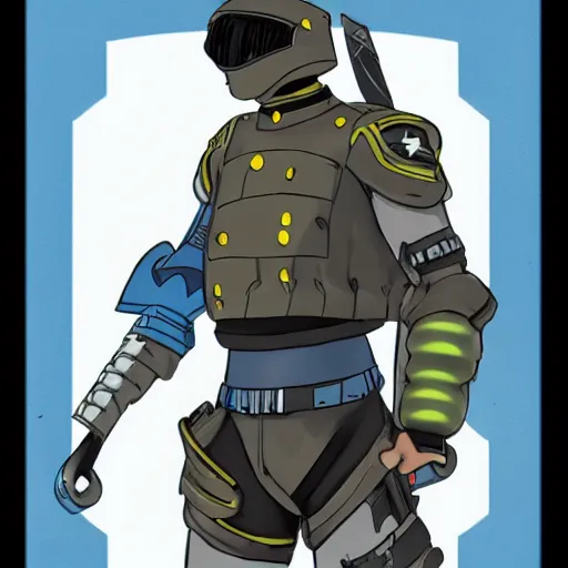 Image similar to a futuristic soldier captain with a metal visor and a blue shoulderpad in anime style