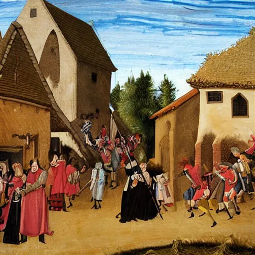 Prompt: filthy dirty peasants at a convention, medieval village, classic painting