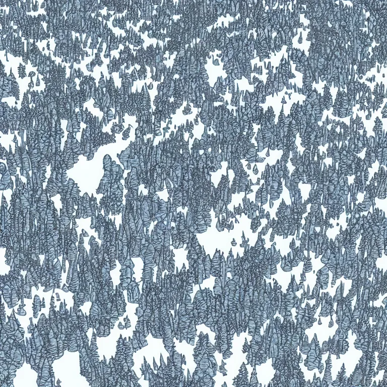 Image similar to beautiful illustration of advanced civilization composed of floating snowy forests