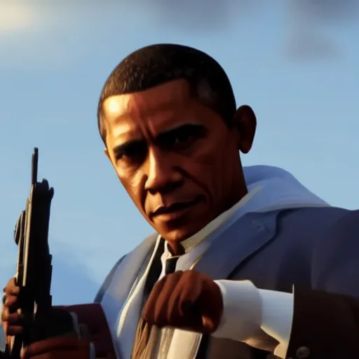 Image similar to Film still of Barack Obama, from Red Dead Redemption 2 (2018 video game)