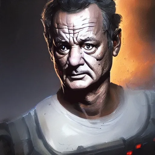 Image similar to bill murray as the terminator, dramatic light, painted by stanley lau, painted by greg rutkowski, painted by stanley artgerm, digital art, trending on artstation