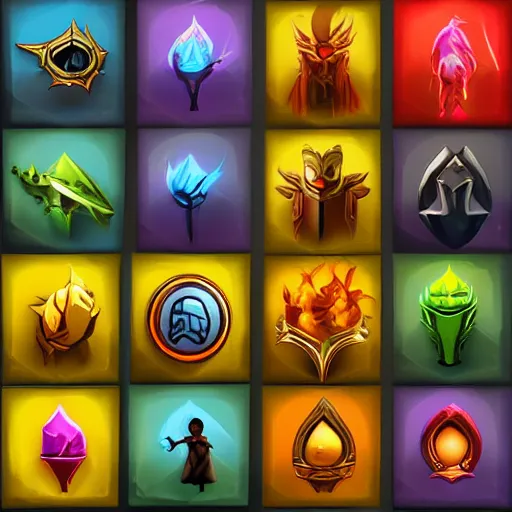 Prompt: moba skill icons, hand painted, dark fantasy, high contrast, hd