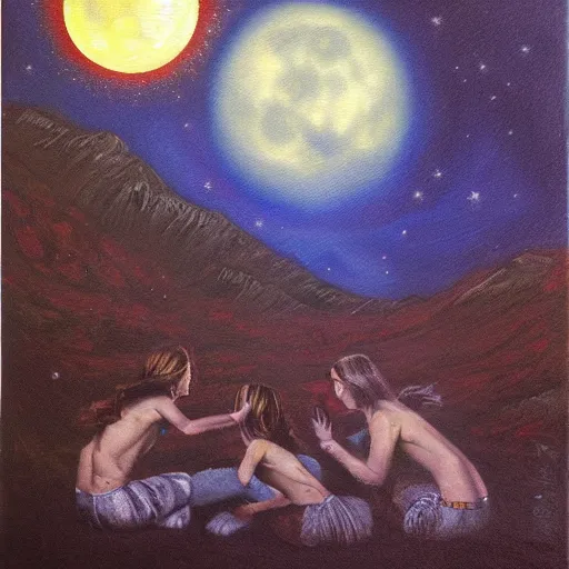 Prompt: the cult of the moon oil painting