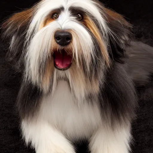 Prompt: TY beanie baby (bearded collie dog), comedy, action shot, arf, ultra high resolution, cute, adorable, fluffy, 70mm/f2.8, imax