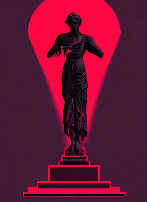 Prompt: black background with subtle red and purple design elements, greco roman statue, nekro, graphic design, thin lines, dark, glitch art, neo vaporwave, gritty, layout frame, trending on artstation