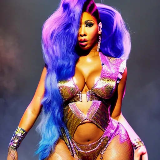 Prompt: Nicki minaj performing live being a baddie, art nouveau, pop art, hyperrealistic, in 4k