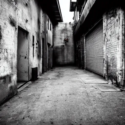 Prompt: alley behind a dirty nightclub photo