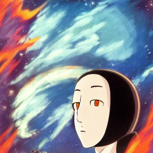 Image similar to Spirited away dark blonde guy with blue eyes in space