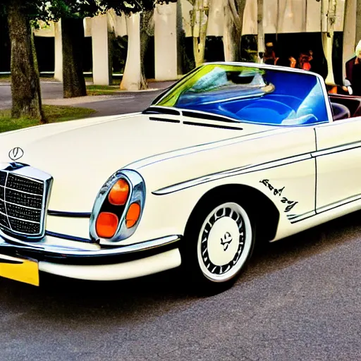 Prompt: Roy Lichtenstein convertible mercedes