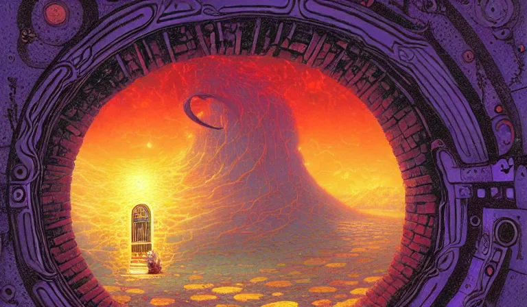 Prompt: Keyhole, Ultima Moongate, Wonderland Portal, mixed media, digitally painted by Michael Whelan, Kilian Eng and Thomas Kinkade, centered, uncropped