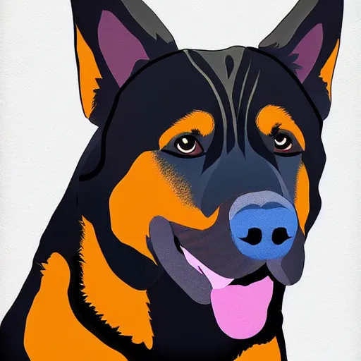 Prompt: cubist portrait of rottweiler german shepherd dog mix