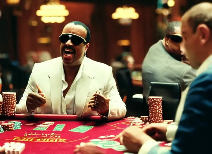 Image similar to film still of Stevie Wonder playing Poker in the new CASINO ROYAL movie, 8k