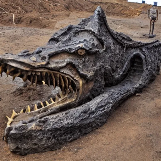 Image similar to fossilized remains of a dragon found during mining operation