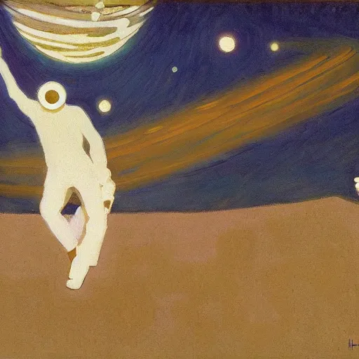 Prompt: Liminal space in outer space by Harold Gilman