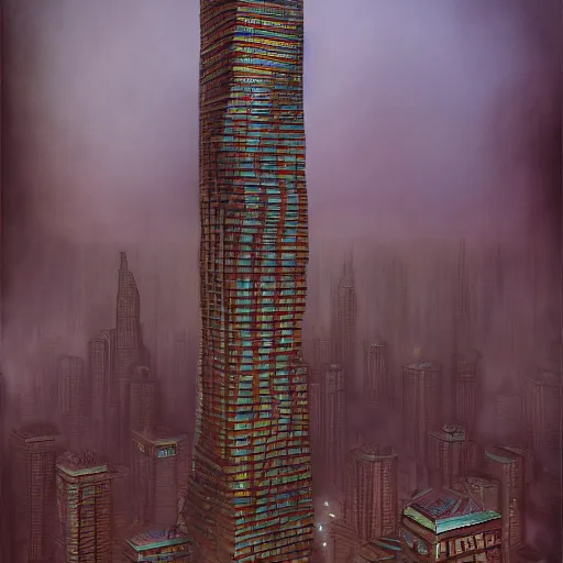 Prompt: photorealistic beautiful monumental skyscraper of the eldritch void in the style of michael whelan. hyperdetailed photorealism, 1 0 8 megapixels, amazing depth, high resolution, 3 d shading, 3 d finalrender, 3 d cinematic lighting, psychedelic overtones, artstation concept art.