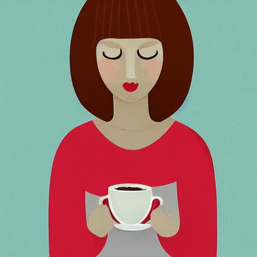 Prompt: illustration a girl drink a coffee, by malika favre