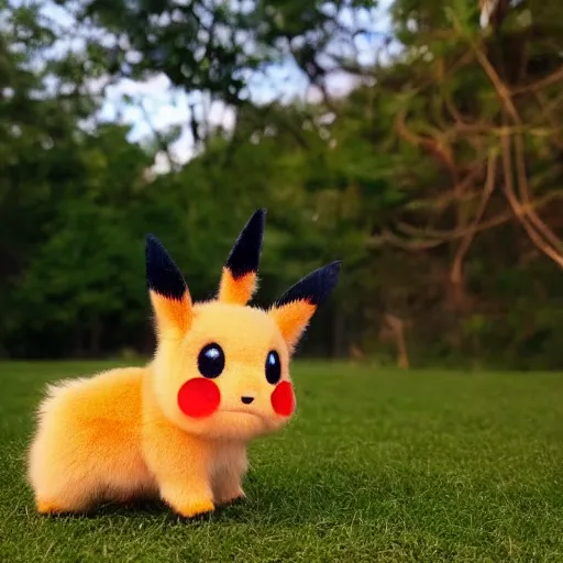Image similar to real life pokemon, cute!!!, content!!!, mischievous!!!, adorable!!!, fluffy!!!, ultra realistic!!!, golden hour, sharp focus