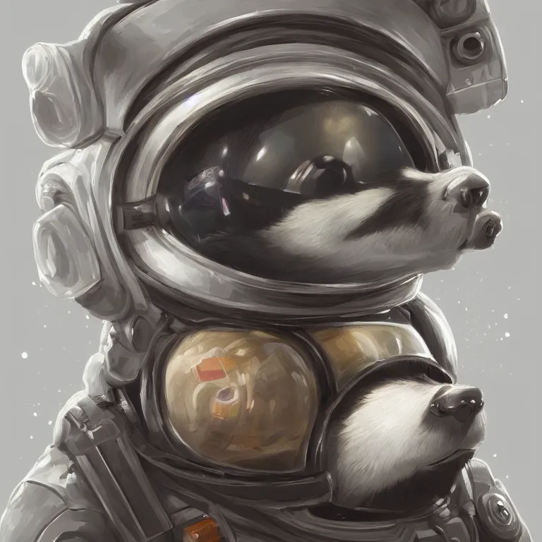 Image similar to A detailed portrait of a cute badger astronaut, digital painting, artstation, award winning, concept art, sharp focus, cinematic lighting, illustration, cgsociety